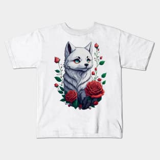 White Foxy Among the Roses Kids T-Shirt